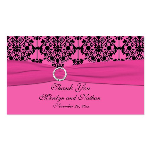Pink and Black Damask Wedding Favor Tag Business Card Templates (front side)