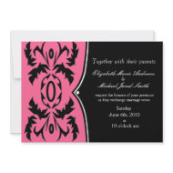 Pink and Black Damask Wedding Invitation invitation