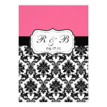 Pink and Black Damask Wedding Invite invitations