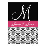 Pink and Black Damask Wedding Monogram Invitation