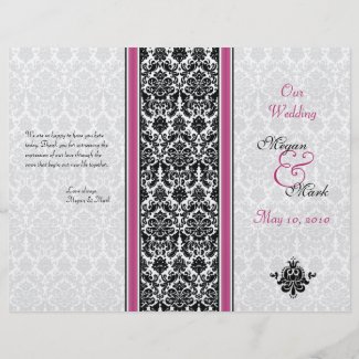 Pink and Black Damask Wedding Program flyer