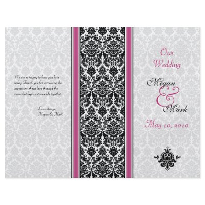 Pink and Black Damask Wedding Program Personalized Flyer