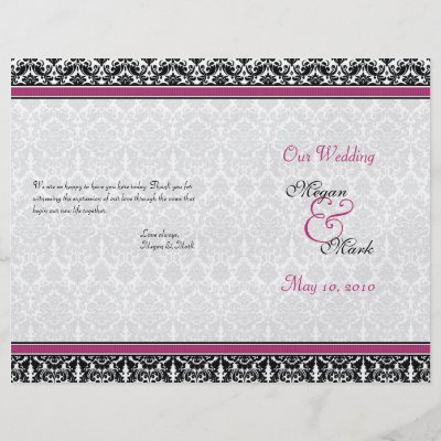 Pink and Black Damask Wedding Program Personalized Flyer