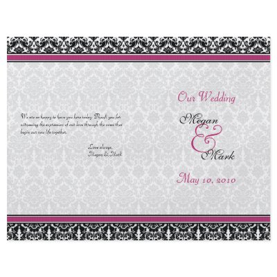 Pink and Black Damask Wedding Program Personalized Flyer