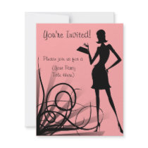 Pink and Black Dress Silhouette Custom Invitations