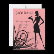 Pink and Black Dress Silhouette Custom Invitations