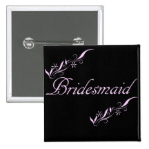 Pink and Black Floral Bridesmaid Button