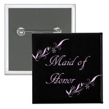 Pink and Black Floral Maid of Honor button