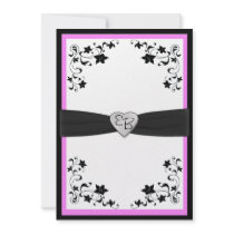 Pink and Black Floral Monogram Invitation