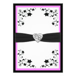 Pink and Black Floral Monogram Invitation