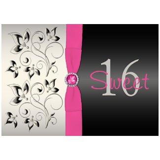 Sweet Party Invitations on Pink And Black Floral Sweet 16 Party Invitation Invitation