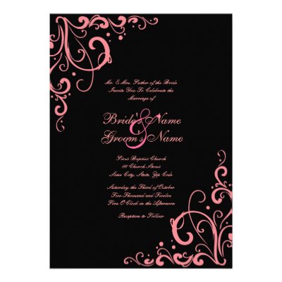 Pink and Black Flourish Wedding Invitation