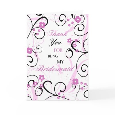 Pink and Black Flower Thank You Bridesmaid Card