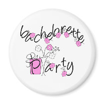 Pink and Black Flowers Bachelorette Party magnets