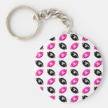 Pink and Black Footballs Pattern Keychains