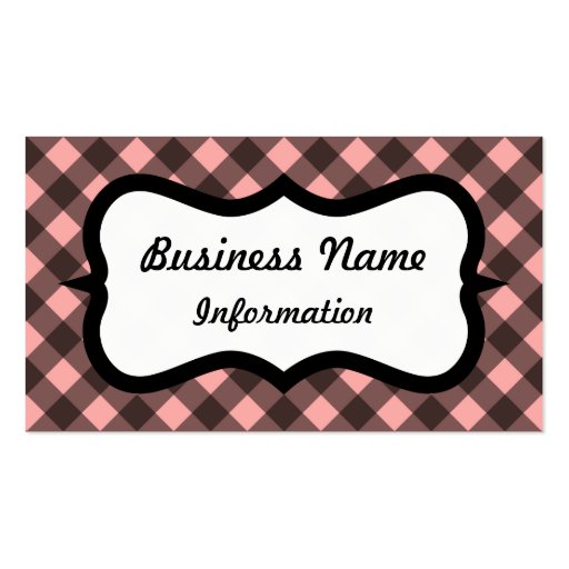 Pink and Black Gingham Business Card (front side)