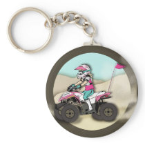 Pink and Black Girl ATV Rider Keychains