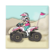Pink and Black Girl ATV Rider Magnets