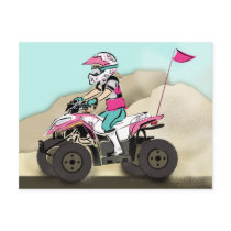 Pink and Black Girl ATV Rider Postcard