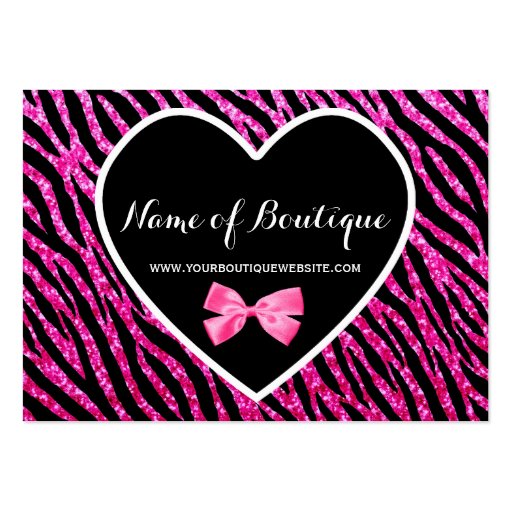 Pink and Black Glam Zebra Glitter Boutique Business Card (front side)