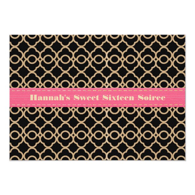 Pink and Black Gold Moroccan Sweet Sixteen Photo Card