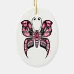 Pink and Black Haida Spirit Butterfly on White Christmas Ornaments Pink and Black Haida Spirit Butterfly on White Christmas Ornaments