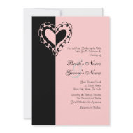 Pink and Black Heart Wedding Invitation invitation