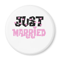 Pink and Black Hearts Just Married magnets