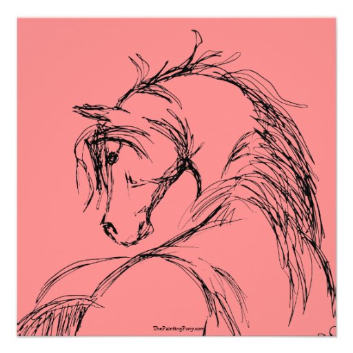 Pink and Black Horse Head Sketch Birthday Invite