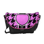 pink and black houndstooth messenger bag