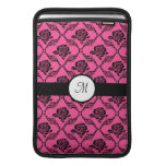 Pink and Black Lacy Floral Monogram Sleeve For Macbook Air
