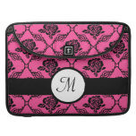 Pink and Black Lacy Floral Monogram Sleeves For Macbooks