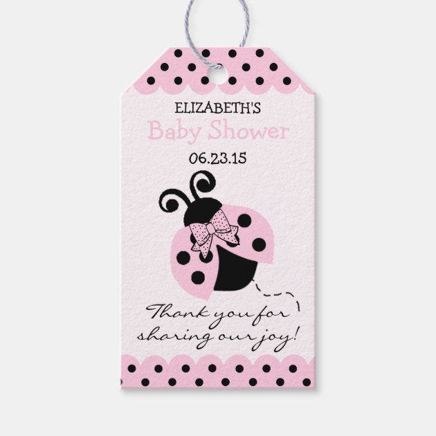 Pink and Black Ladybug Baby Shower Guest Favor Pack Of Gift Tags 1/3