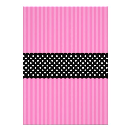 Pink and Black Ladybug Striped Dots Baby Shower Custom Announcement