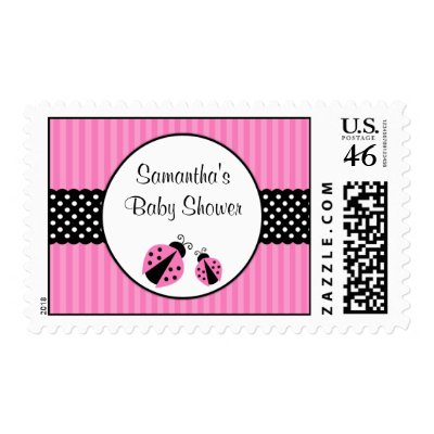Pink and Black Ladybug Striped Dots Baby Shower Stamps