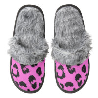 Pink and Black Leopard Print Pair Of Fuzzy Slippers