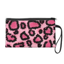 Pink and Black Leopard Print Pattern. Wristlet Purse