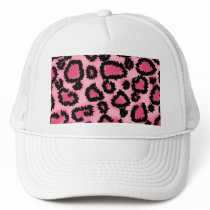 Pink and Black Leopard Print Pattern. Trucker Hats
