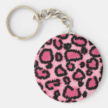Pink and Black Leopard Print Pattern. Key Chains