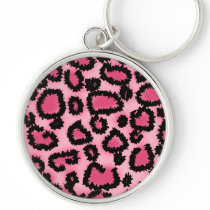 Pink and Black Leopard Print Pattern. Key Chains