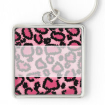 Pink and Black Leopard Print Pattern. Keychain