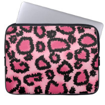 Pink and Black Leopard Print Pattern. Laptop Computer Sleeves