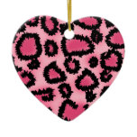 Pink and Black Leopard Print Pattern. Christmas Ornaments