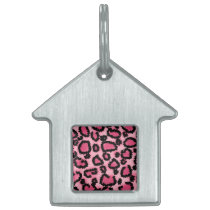 Pink and Black Leopard Print Pattern. Pet Name Tag