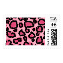 Pink and Black Leopard Print Pattern. Postage Stamps