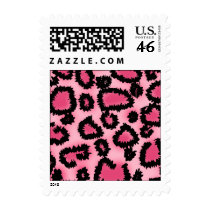 Pink and Black Leopard Print Pattern. Postage Stamps
