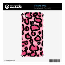 Pink and Black Leopard Print Pattern. Skin For Iphone 4s
