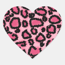 Pink and Black Leopard Print Pattern. Heart Stickers