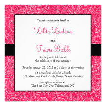 Pink and Black Mini Paisley Wedding Invitation