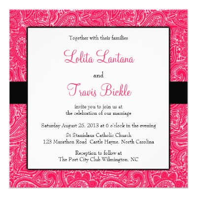 Pink and Black Mini Paisley Wedding Invitation